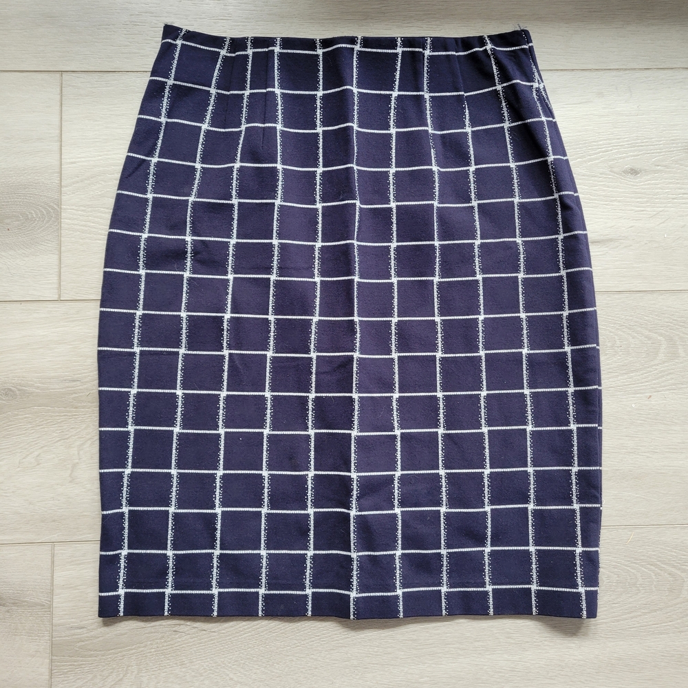 Amanda + Chelsea Navy Checkered Women's Stretch Pencil Skirt
